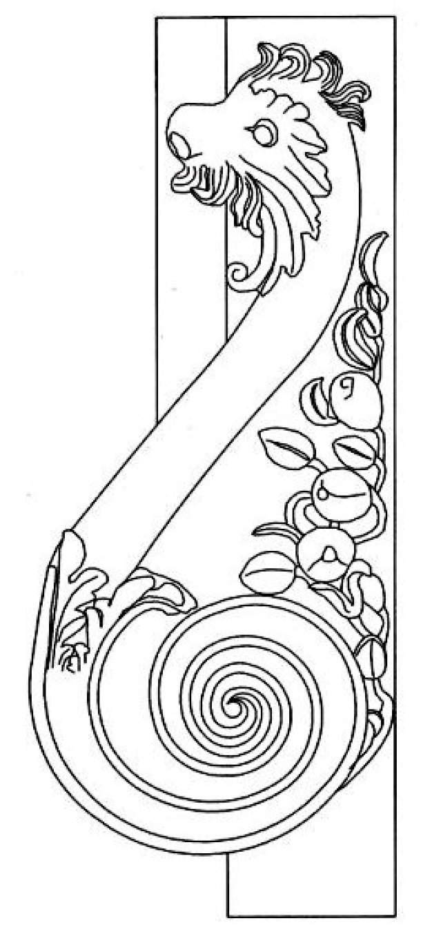 Disegno di elemento zoomorfo presente sul lato sinistro di un portale in via Battisti