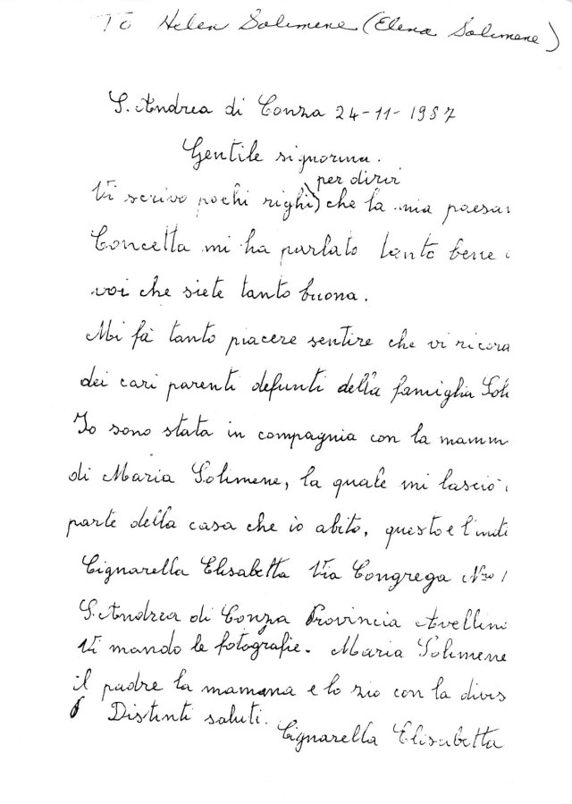 Lettera di zia Elisabetta