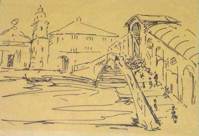 Ponte di Rialto (Venezia), 1961, disegno, 20x30