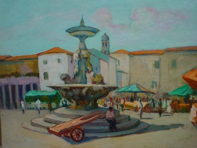 Piazza Garibaldi (Bassano del Grappa - VI) 1964, olio, 50x60